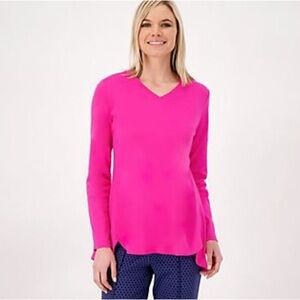 NEW Isaac Mizrahi Live! Essentials Pima Cotton V-Neck Hi-Low Hem Top size Small